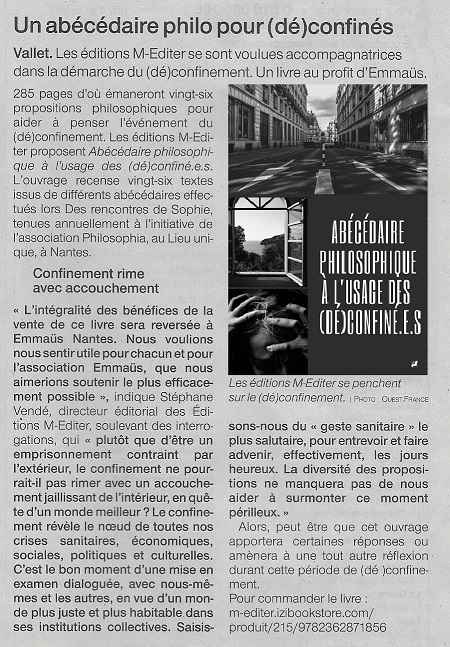 ABÉCÉDAIRE PHILOSOPHIQUE À L'USAGE DES (DÉ)CONFINÉ.E.S Ouest France​ - Ouest-France article du 04/05/2020